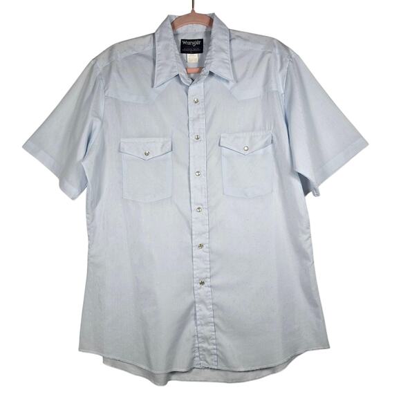Vintage Wrangler Shirt Mens Large Light Blue Pearl Snap Western X-Long Tails 90s - Picture 1 of 11